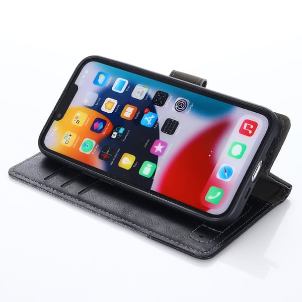 För Iphone 15 Pro Canvas Pu Läder Case Stativ Plånbok Cover Black