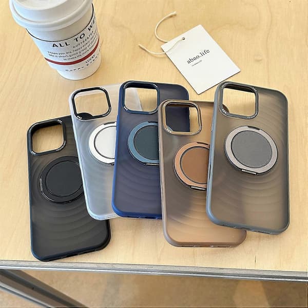 Magnetisk etui med roterende støttefod og bølgemønster i TPU+PC til iPhone 16 Pro Max Multicolor Titanium Grey