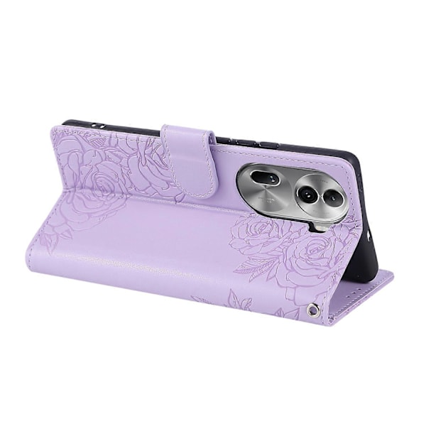 Til Oppo Reno11 Pro 5G (Global)/Reno11 (Kina) 5G Etui Rose Blomst PU Pung Telefon Cover med 3 Multicolor Light Purple