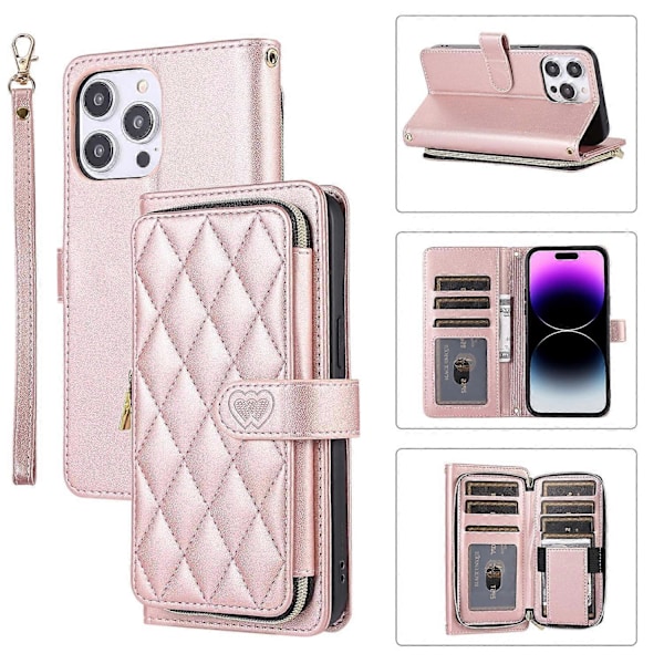 iPhone 14 Pro Max Lompakkokotelo Folio PU Nahkainen Jalustallinen Rhombus Puhelinkuori Rannekkeella Multicolor Style E