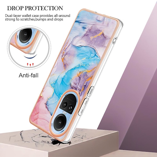 Phone case för galvanisering till Oppo Reno10 5g (global) Marmor Blommönster Mjukt TPU- cover Milky Way Marble Blue