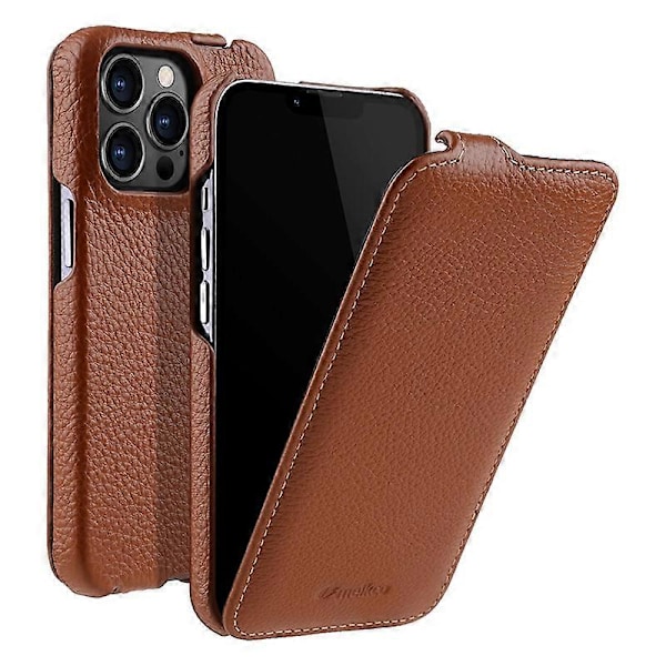 MELKCO Læder Flip Cover til iPhone 13 Pro - Ægte Koskindslæder + PC - Vertikal Flip Multicolor Style G