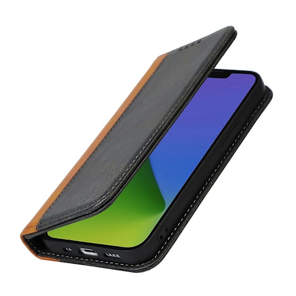 PU-skinndeksel til iPhone 15 Plus, tofarget skjøting, ripebestandig stativ lommebokdeksel Multicolor Style C
