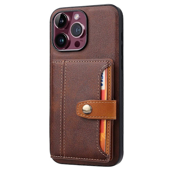 För iPhone 15 Pro Kalvtextur PU Läder+TPU Telefonfodral Ställ Kortfack Skyddande Skal Multicolor Style A