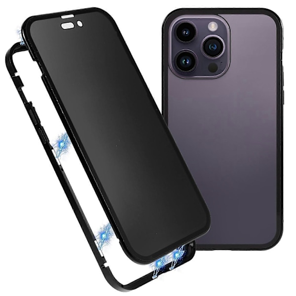 iPhone 16 Pro -puhelimelle tarkoitettu Anti-Spy -kotelo, magneettinen metallikehys + kaksipuolinen karkaistu lasinen puhelinkuori - Vihreä Multicolor Black