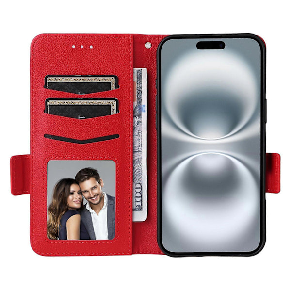 Læder Flip Telefon Cover med Litchi Tekstur til iPhone 16 Plus Multicolor Style F