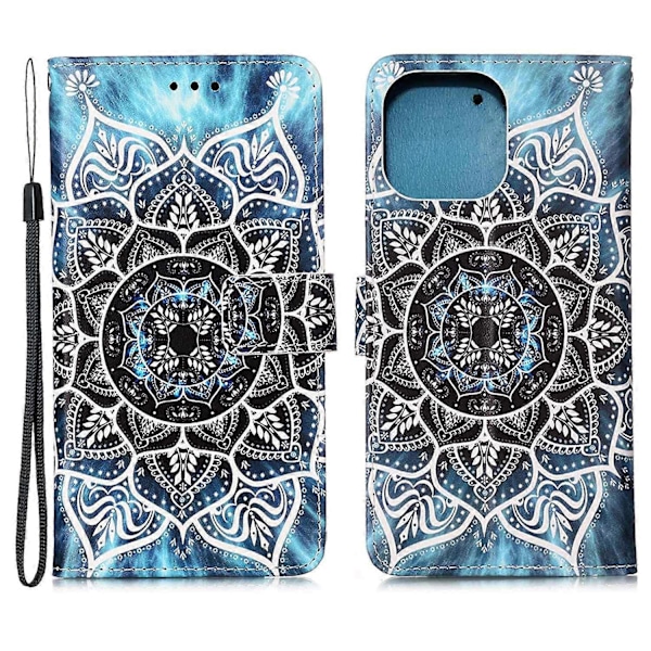 Læderetui med mønstertryk og pungstander til iPhone 13 6.1 tommer Multicolor Style D