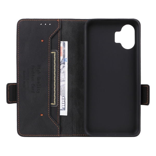 För ingenting Telefon (2) Hardware Decor Flip Folio Cover Pu Läderställ Plånbok Phone case Black