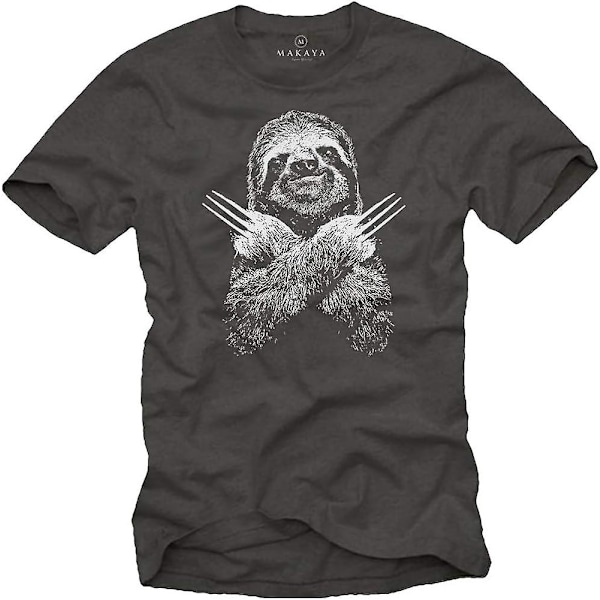 Makaya roliga djur T-shirt för män Cool sengångare present Gray XL