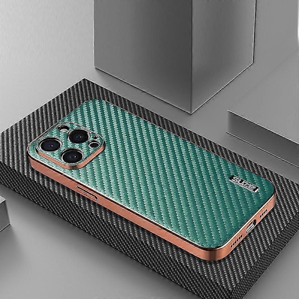 AZNS Etui til iPhone 14 Pro Max Elektroplettering Kulfibertekstur PU+TPU Telefoncover Multicolor Style C
