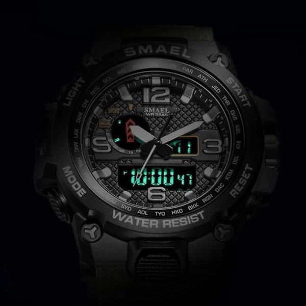 Smael Nyt Sportsur Herre 50m Vandtæt Ur Alarm Reloj Hombre 1545d Dobbelt Display Armbåndsur Quartz Militærure Til Mænd Black