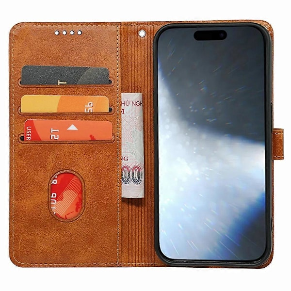Kalveskinds tekstur læder etui med stativ i bogstil til iPhone 16 Pro Max Multicolor Style C