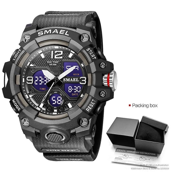 Smael Herr Sport Digitala klockor Dual Time Quartz Armbandsur Orange Chronograph Vattentät Watch Relogio Reloj Black-Box