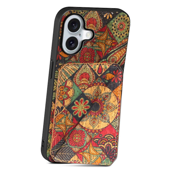 Til iPhone 16 Etui med Kortholder Blomsterdesign Læder Telefon Cover Støttefod Multicolor Style C