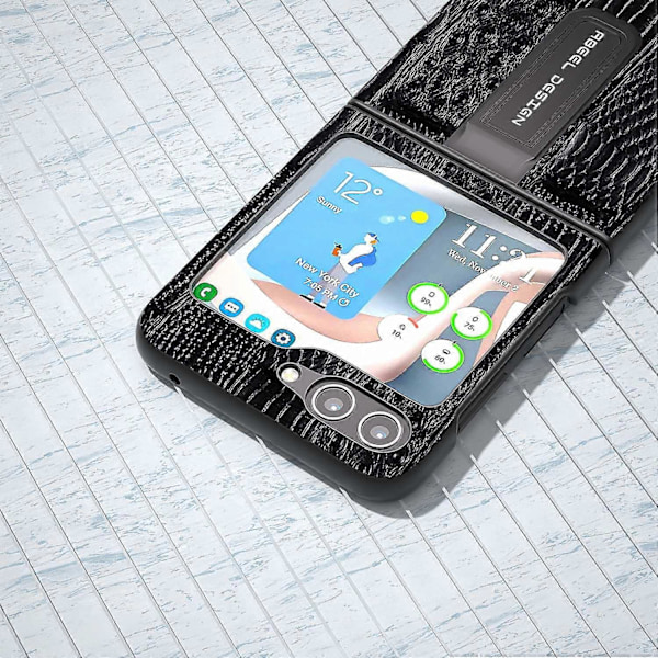 Samsung Galaxy Z Flip5 5G Mahjong -kuvioinen jalustakotelo aitoa lehmännahkaa + PC-puhelinkotelo Multicolor Style D