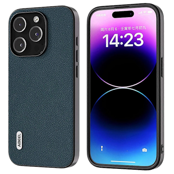 För iPhone 15 Pro Läderfodral i Kohud + PC + TPU med Litchi-textur, Repskydd Multicolor Style B
