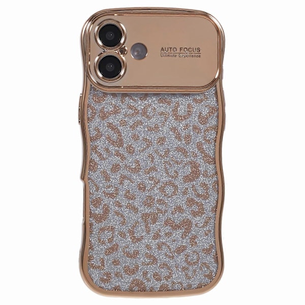 Skal för iPhone 16 Plus, lockigt ram, TPU-telefonskal, leopardtryck, glitter Multicolor Style D