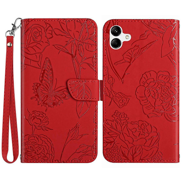 För Samsung Galaxy A05 4G Läderfodral Präglat Plånboksfodral med Handledsrem Multicolor Style E