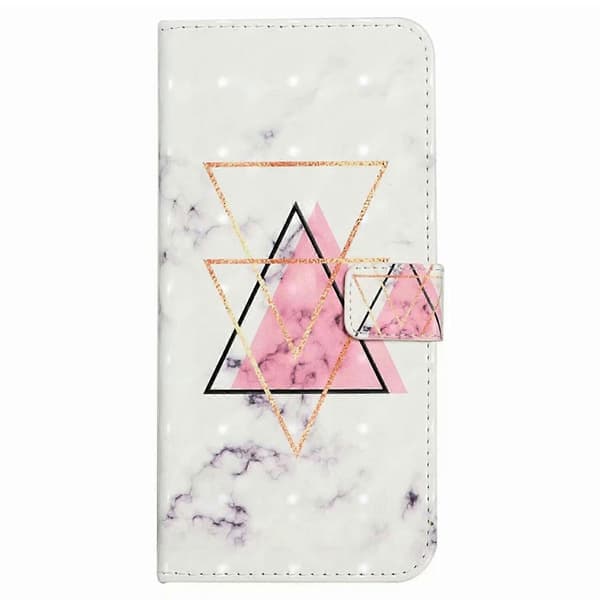 Deksel til iPhone 16e, 3D Kreativt Mønster PU Lær Stativ Telefondeksel Multicolor Triangle Marble
