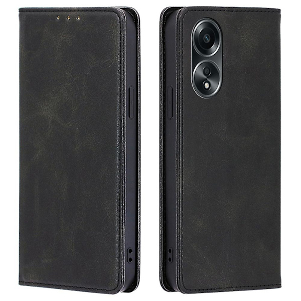 Oppo A58 4g -puhelimen suojakotelo, nahkaa, vasikannahkajäljitelmä, magneettisuljenta Black