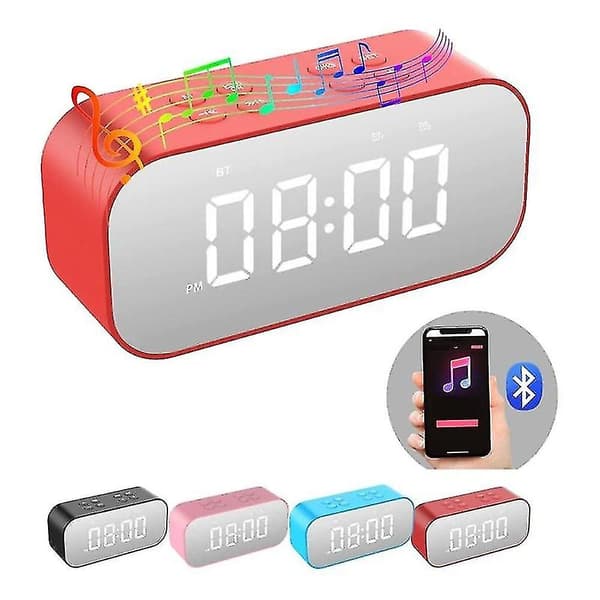 Väckarklocka för sovrum, digital klocka med Bluetooth högtalare, röd