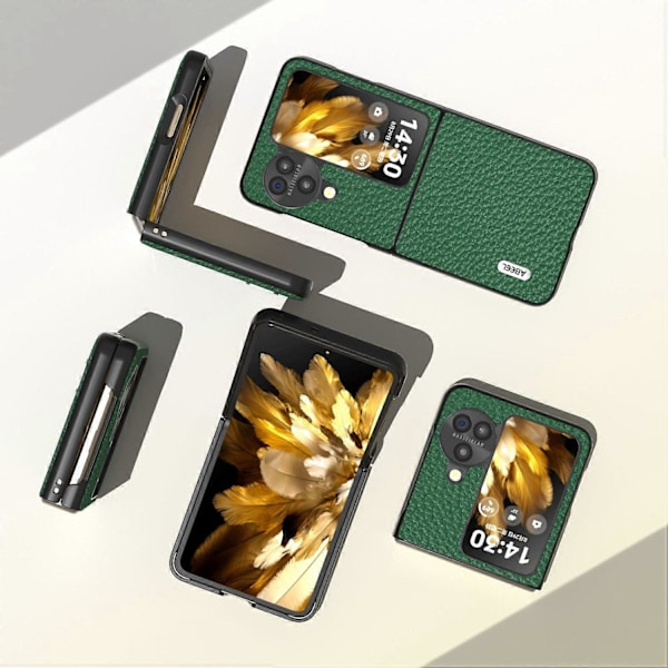 For Oppo Find N3 Flip 5G Ekte Kuskinn+PC Telefondeksel Fallbeskyttelse Multicolor Style B