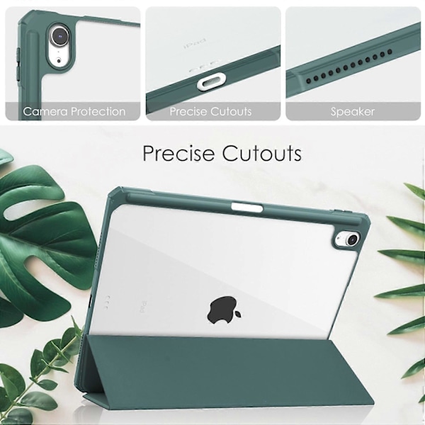 För iPad Air 11 (2024) Transparent Fodral PU Läder Auto Wake Sleep Skyddande Skal med Pennhållare - Multicolor Green