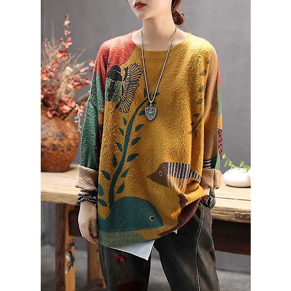 Damtröja Grafisk Oversized Pullover Tröjor Casual Lösa Långärmade Stickade Toppar S01 S01 as Picture19 Small
