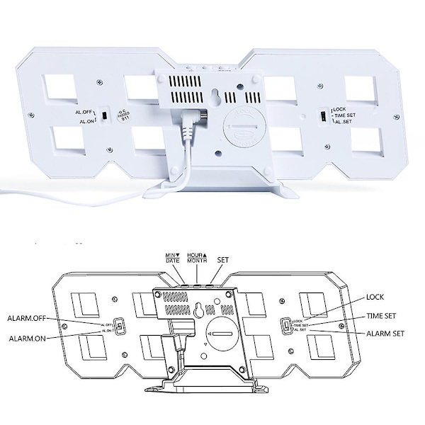 Hvidt 3D Digitalt Vækkeur, LED Væg Ur Med 3 Automatiske Lysstyrkeniveauer, LED Elektronisk Ur Med Snooze Funktion, Moderne Natlampe