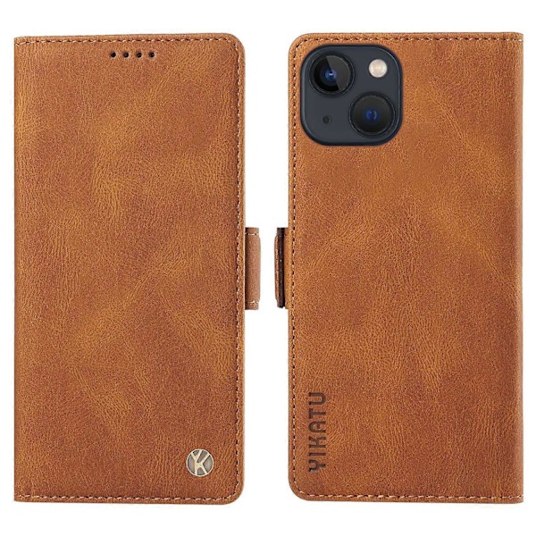 YIKATU YK-005 Skinnkänsla PU Läder Plånboksfodral med Stötsäkert Ställ för iPhone 15 Multicolor Style C