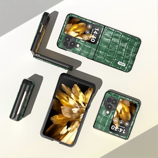 För Oppo Find N3 Flip 5G Krokodiltextur Fodral Äkta Koläder+PC Anti-Rep Telefonskal Multicolor Style B