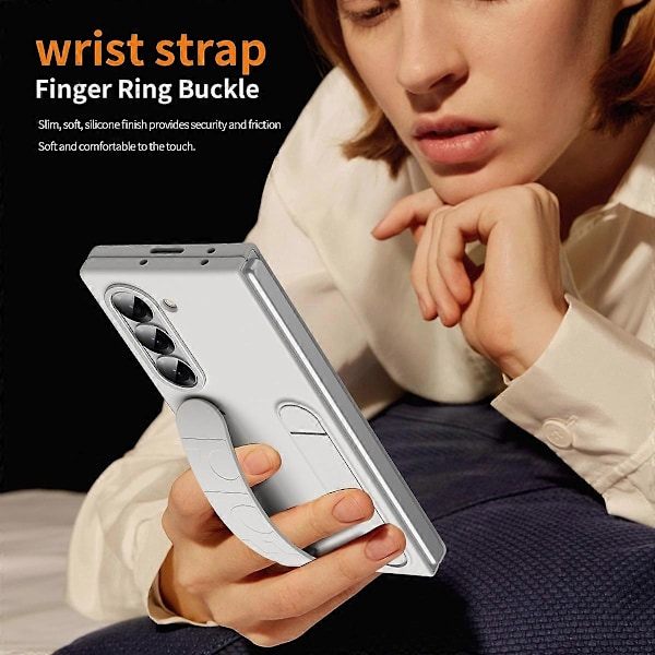 Skal med Stöd, Armband och Härdat Glas för Samsung Galaxy Z Fold5 5G - Grå Multicolor White