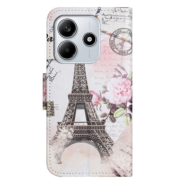 Til Xiaomi Redmi Note 14 4G Etui Mønstertryk Kryds Tekstur Læder Telefon Cover Multicolor Tower
