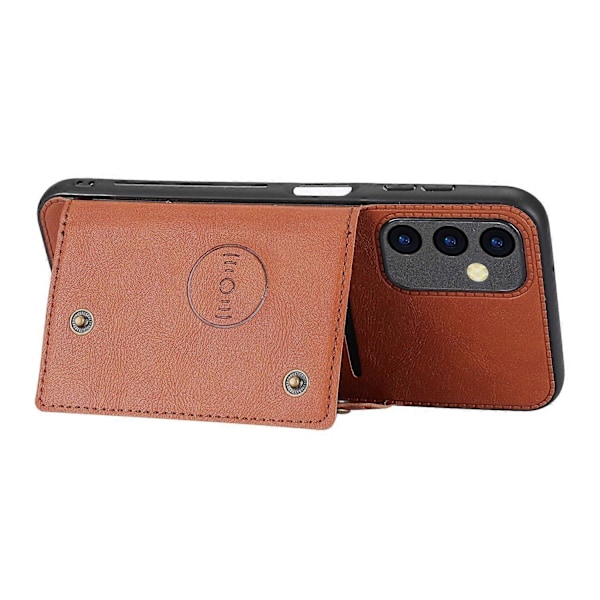 Samsung Galaxy A55 5G -kotelo, korttipaikat, magneettiset napit, PU-nahka + TPU-puhelimen jalustakotelo Multicolor Light Brown