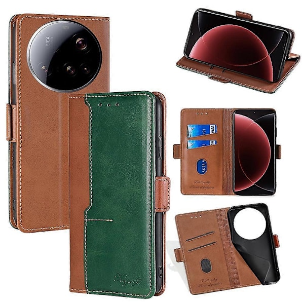 Til Xiaomi 15 Ultra Etui Kontrastfarve Tegnebog Læder Telefoncover Multicolor Light Brown + Green