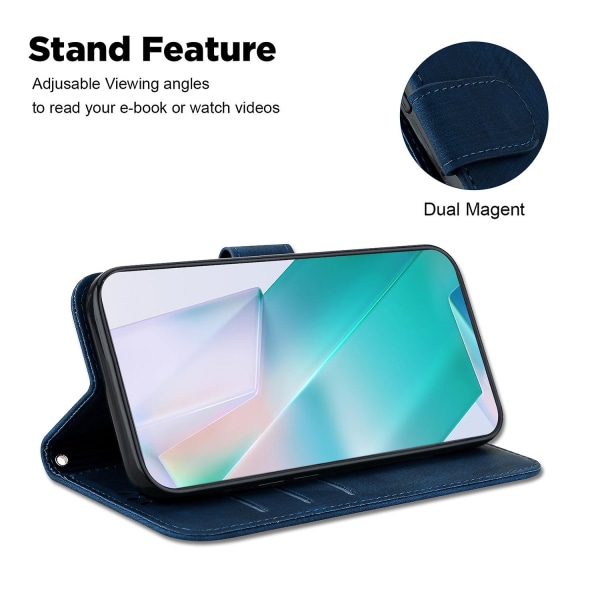 För Samsung Galaxy A14 5g Pu cover Mönstertryckt Stativ Plånbok Skyddande phone case Dark Blue