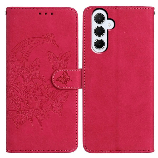 Fodral för Samsung Galaxy A55 5G Fjäril Blomma Präglat PU Läder Plånbok Ställ Telefonskydd Multicolor Rose