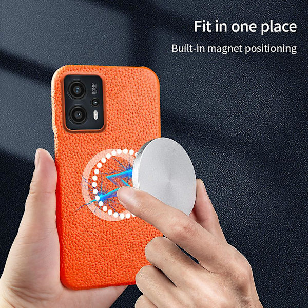 Cover till Motorola Moto G13 4g, Litchi Texture Äkta koläder+pc Magnetisk phone case Orange