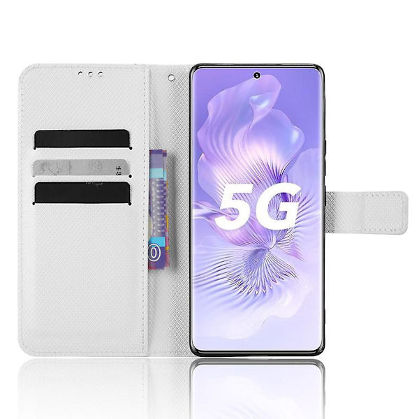 For Honor 80 5g Diamond Texture Pu Läder Phone case Vikbart stativ Magnetlås Cover White