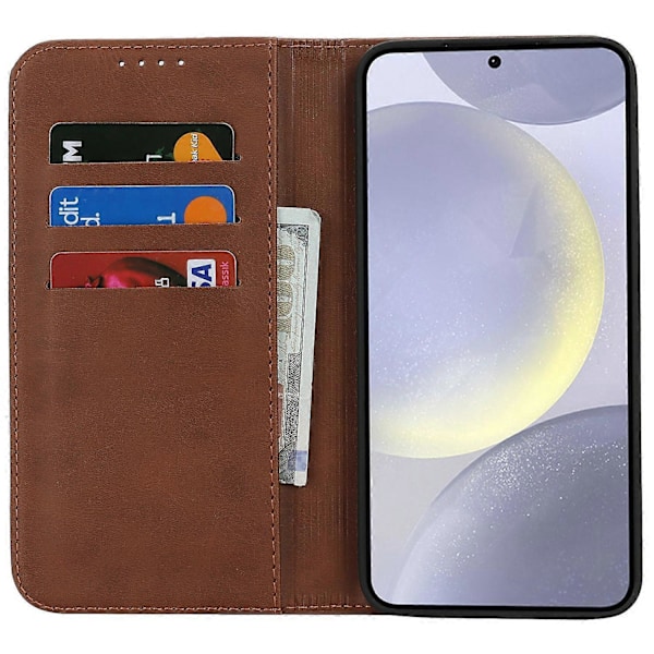 Til Samsung Galaxy S25 Etui PU Læder Kalvepræget Magnetisk Lukning Smartphone Cover- Multicolor Dark Brown
