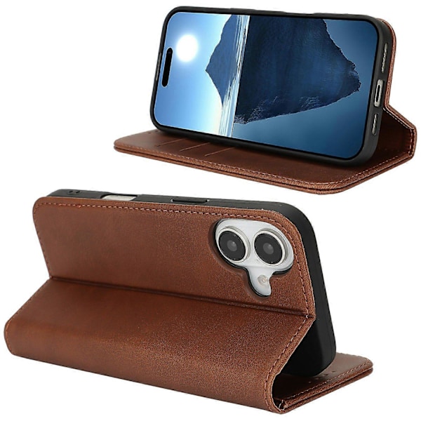 Fodral för iPhone 16 Plus PU Läder Kalvtextur Magnetisk Stängning Smart Telefonskydd Multicolor Style C