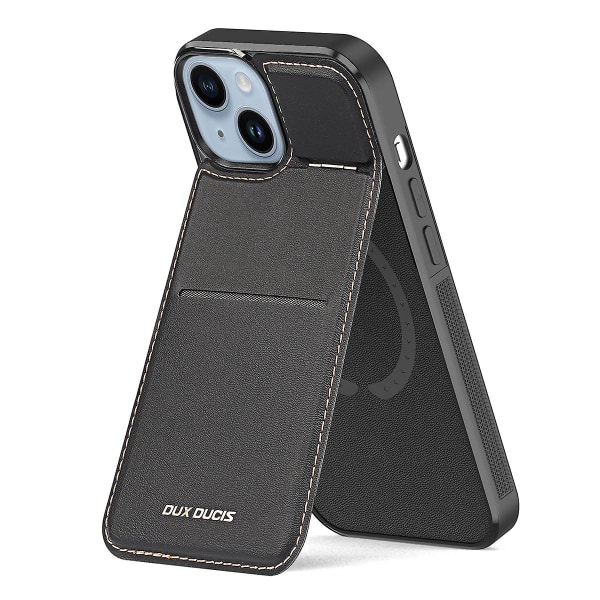 För Iphone 15 Plus korthållare Kickstand Rfid Blocking Magnetic Cover Läder+pc+tpu Phone case