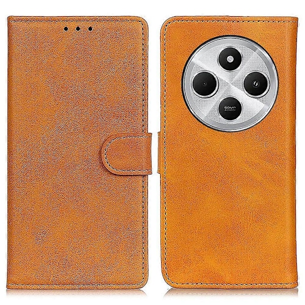 Til Xiaomi Poco C75 4G/Redmi 14R 5G/14C 4G Stand Wallet Case Ko Læder Tekstur Læder Telefon Cover Multicolor Brown