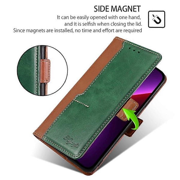 Til Oppo A5 Pro 4G/ 5G/ A5 Energy 5G Etui Kontrastfarve Tegnebog Læder Telefoncover Multicolor Light Brown + Green