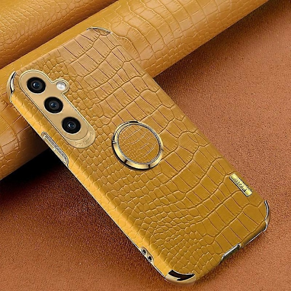 Skal för Samsung Galaxy S23 FE med Ringstativ Krokodiltextur Läder+TPU Telefonskydd Multicolor Style D