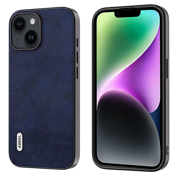 För Iphone 15 Plus case Pu-läderbelagd Tpu+pc Cowhide Texture Cover Blue