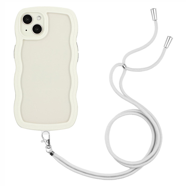 För Iphone 15 Wave Ramform Phone case Pc + TPU Transparent cover med justerbar rem White