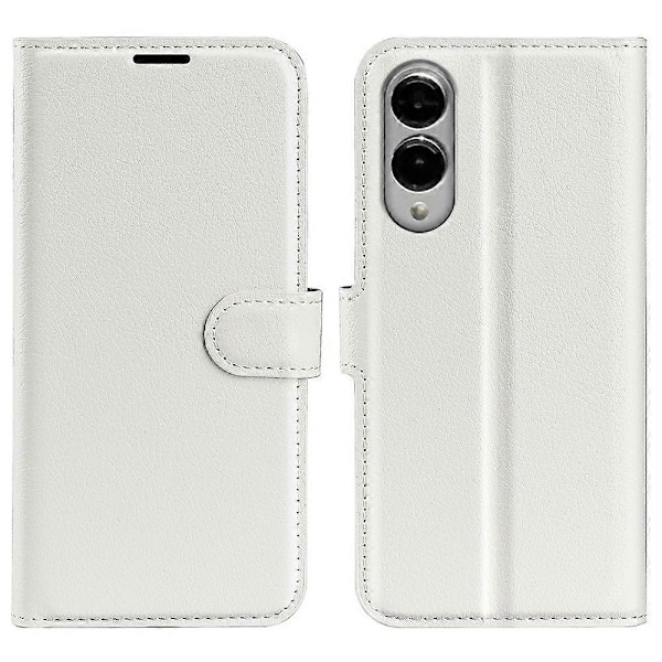 Til Samsung Galaxy S25 Edge Etui Litchi Tekstur Stødsikker Læderpung Telefoncover Multicolor White