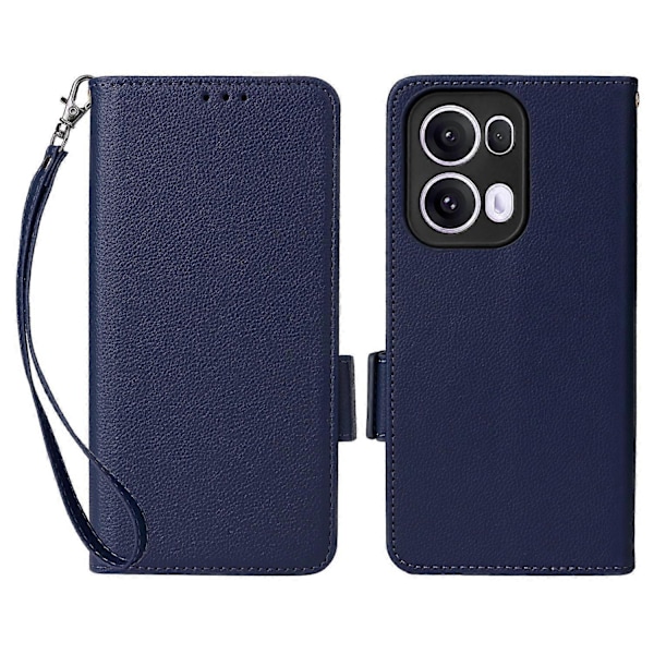 Skal för Oppo Reno13 Pro 5G med handledsrem, litchi-textur PU-läder plånboksfodral Multicolor Dark Blue