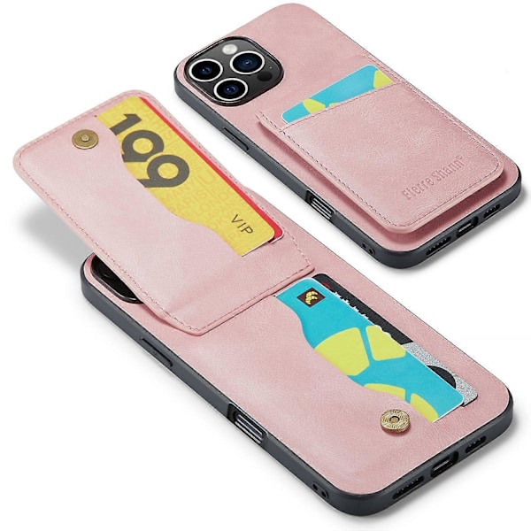FIERRE SHANN Fodral till iPhone 16 Pro med Korthållare Ställ Läder RFID-blockerande Baksida Multicolor Style F